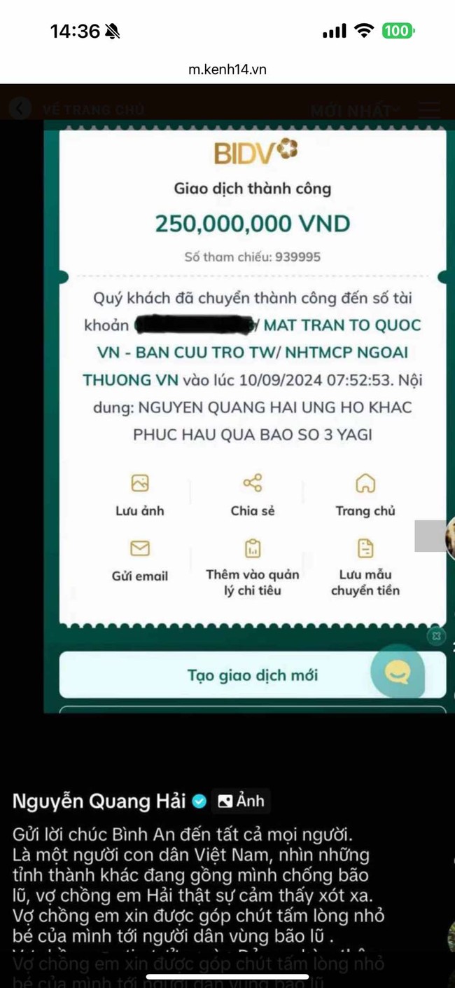 Sao bóng đá Việt Nam ủng hộ cá nhân, kêu gọi chung tay, chia sẻ với đồng bào chịu ảnh hưởng của bão lũ - Ảnh 1.